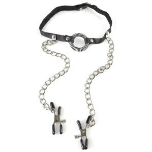 Svorky na bradavky s krúžkom O-Ring Gag Nipple Clamps