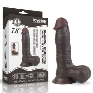 Dvojito vrstvový dildový kolík s posúvacou kožou 19,8 cm, hnedý