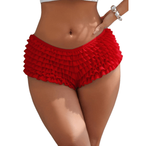 Red Sexy Mesh Swimsuit Cloth Ruffled Women Underwear With Bow 2XL